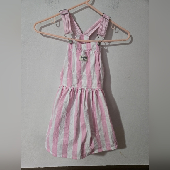 OshKosh B'gosh Other - Oshkosh B'gosh VTG Jumper Dress Girls 5T Pink Stripe Cotton Overall Bib Vestbak